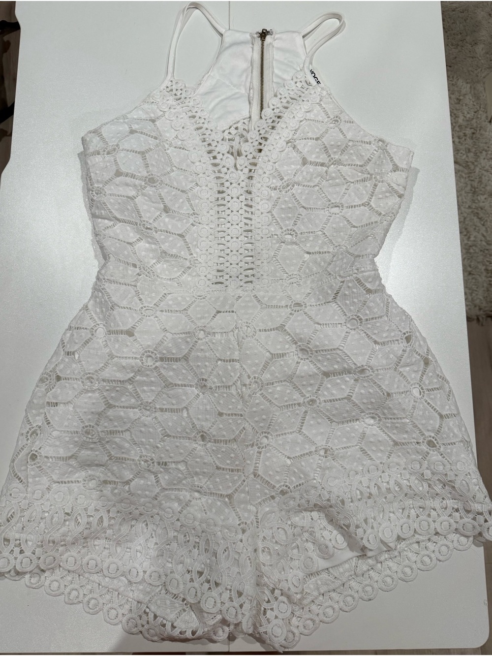 White Eyelet Lace Halter Romper